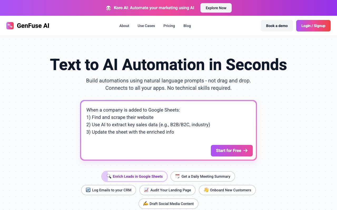 GenFuse AI website preview