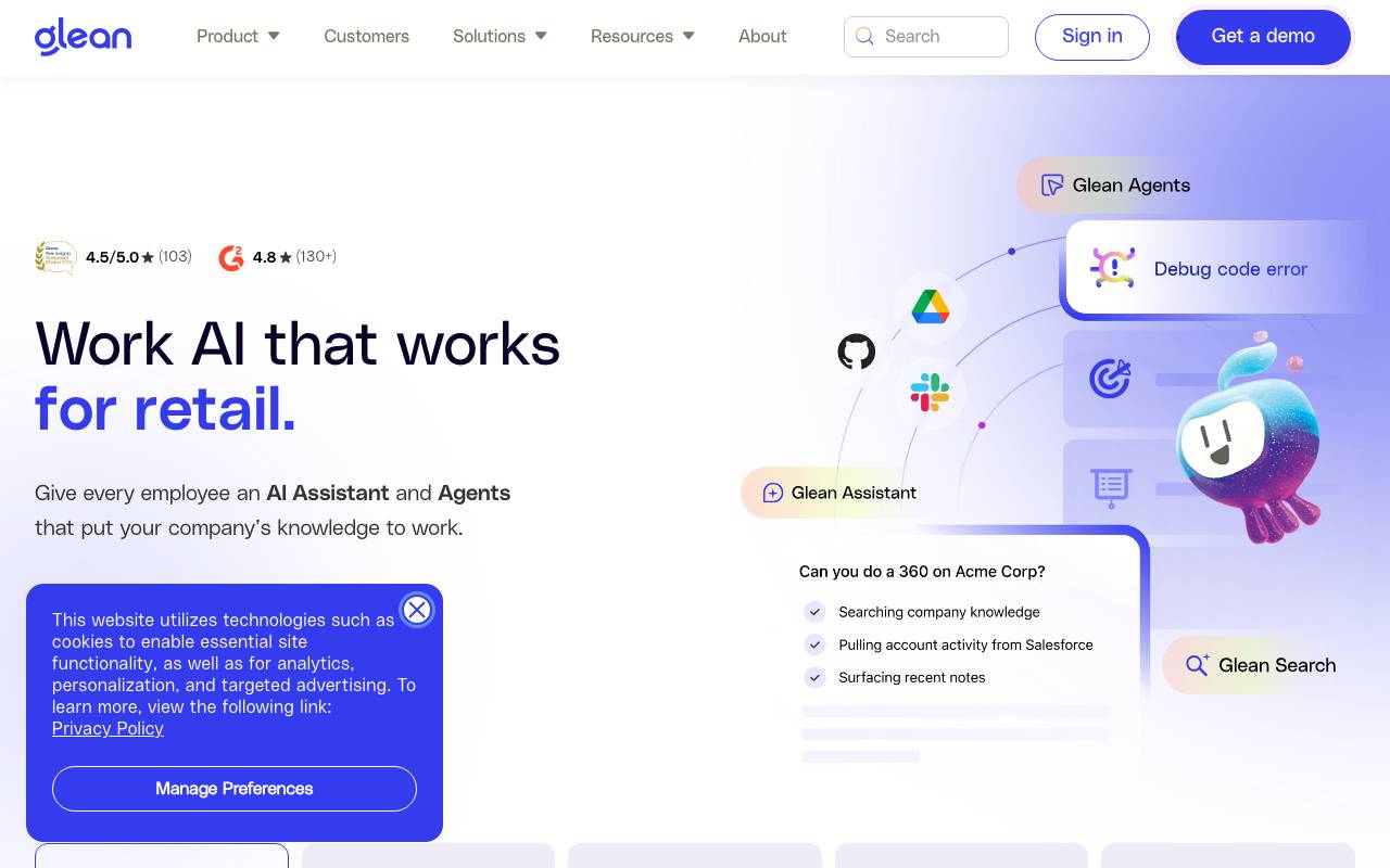 Glean website preview