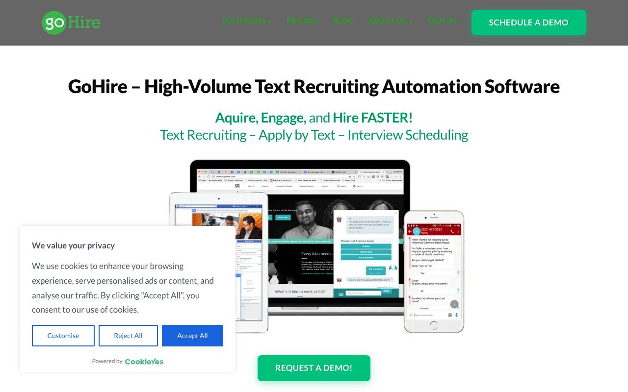 GoBe Text Recruiting Agent website preview