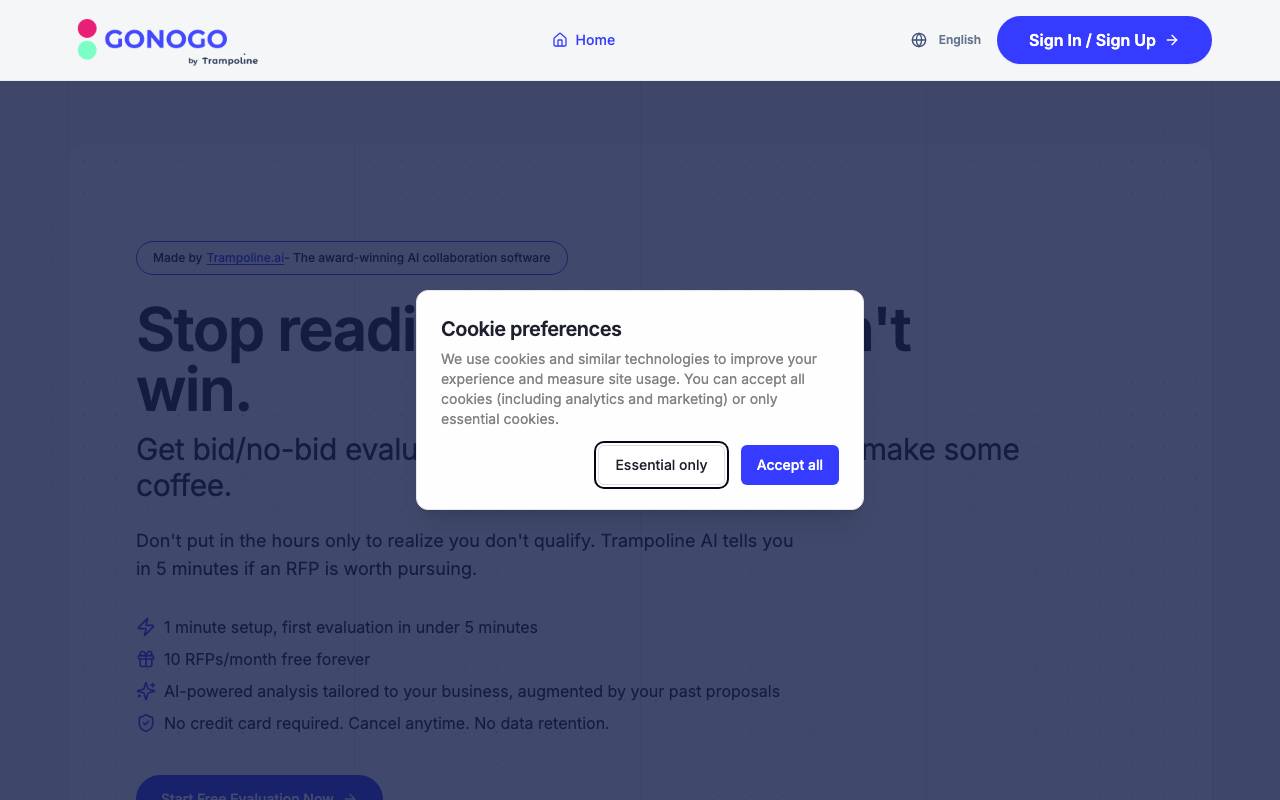 GoNoGo website preview