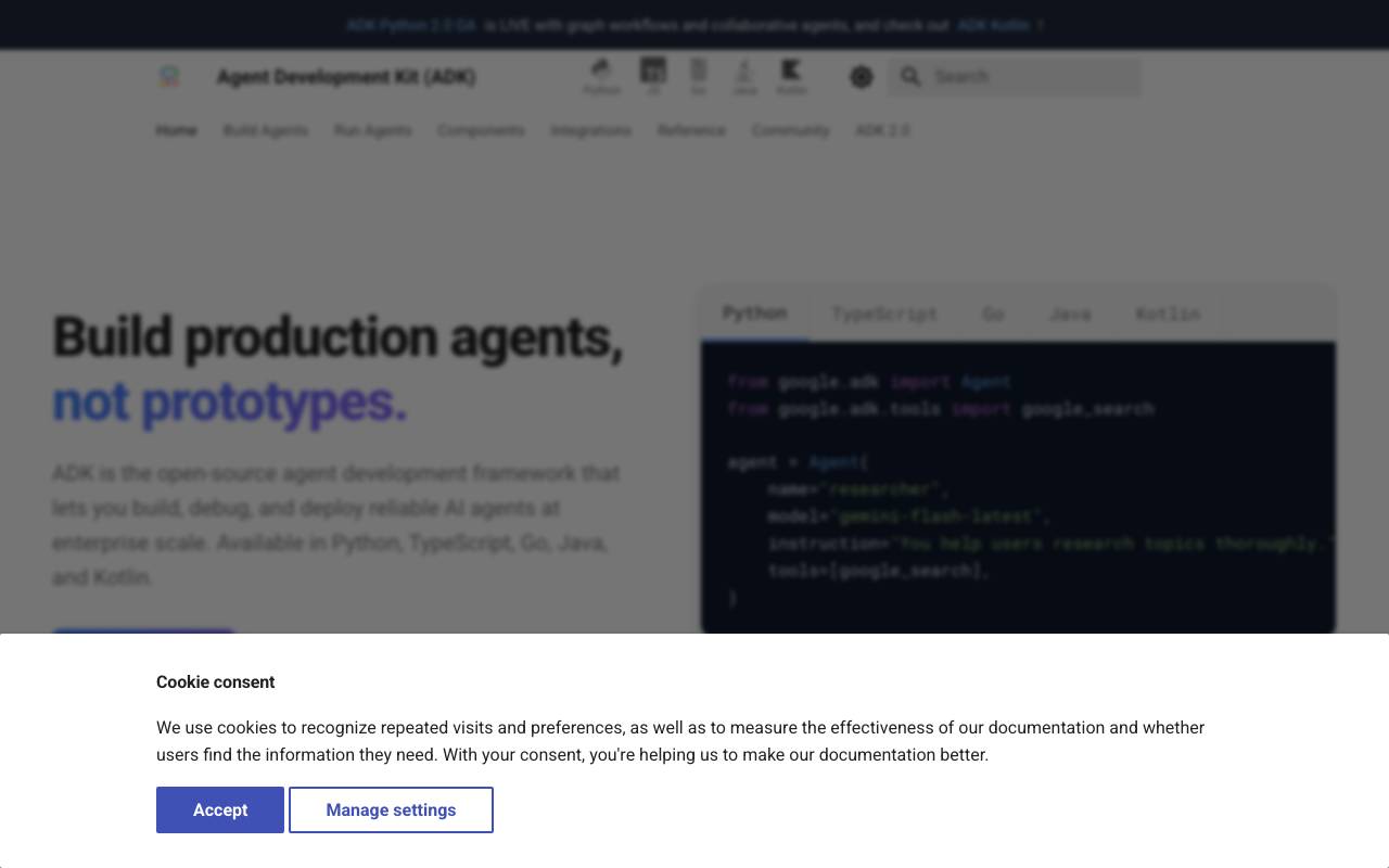 Google Agent Development Kit website preview