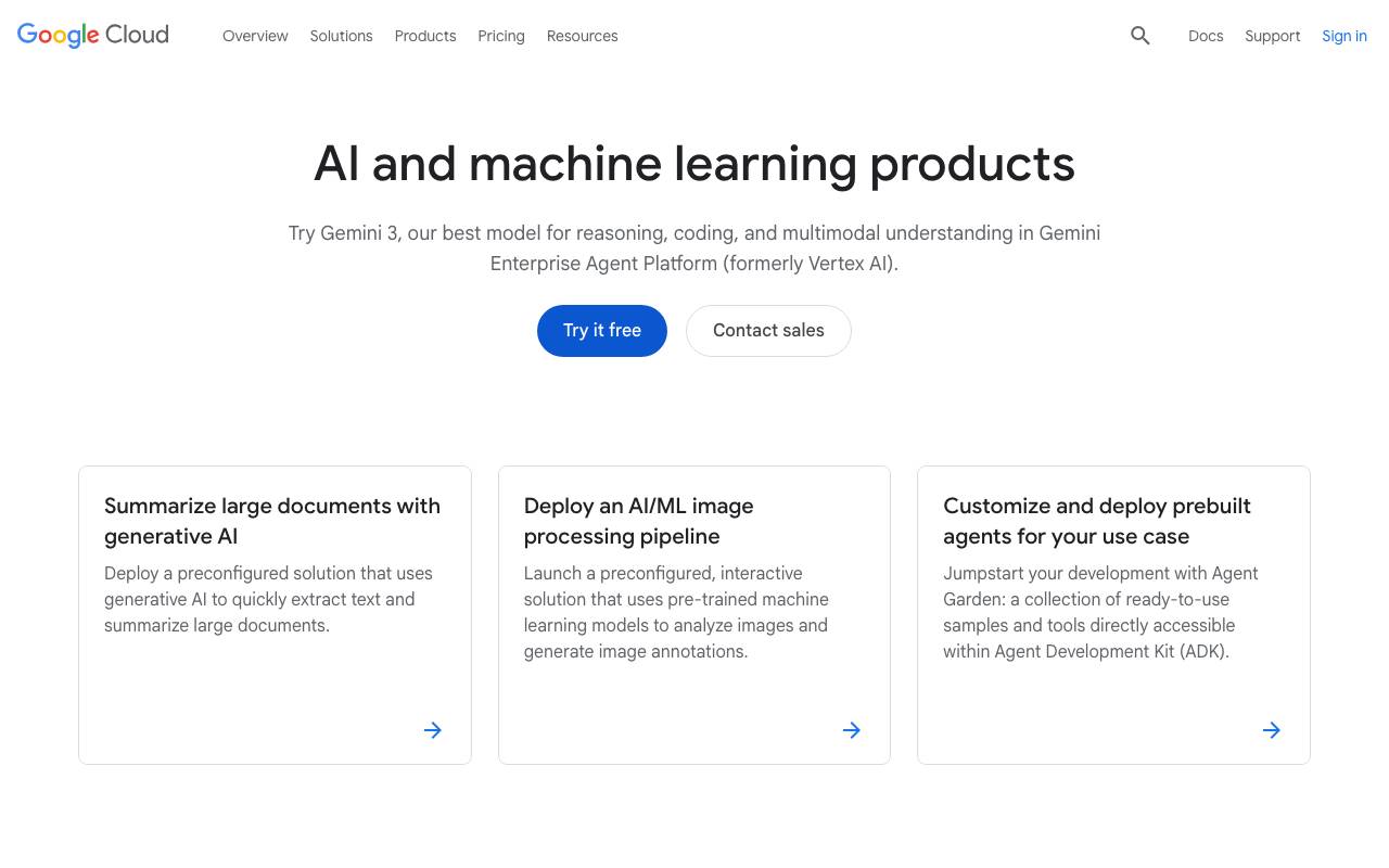 Google Cloud AI website preview