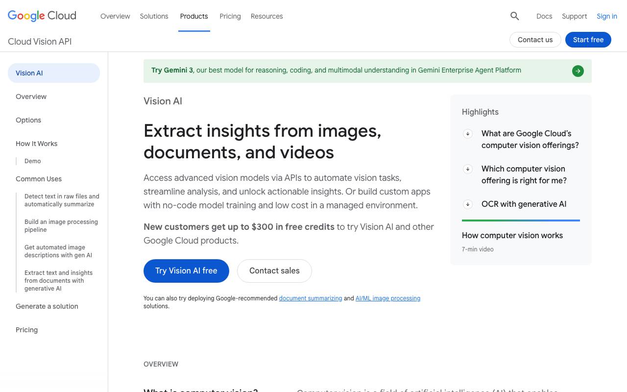 Google Cloud Vision API website preview
