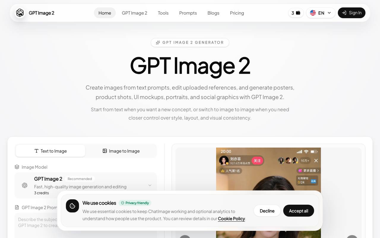 GPT Image 2 AI Generator website preview