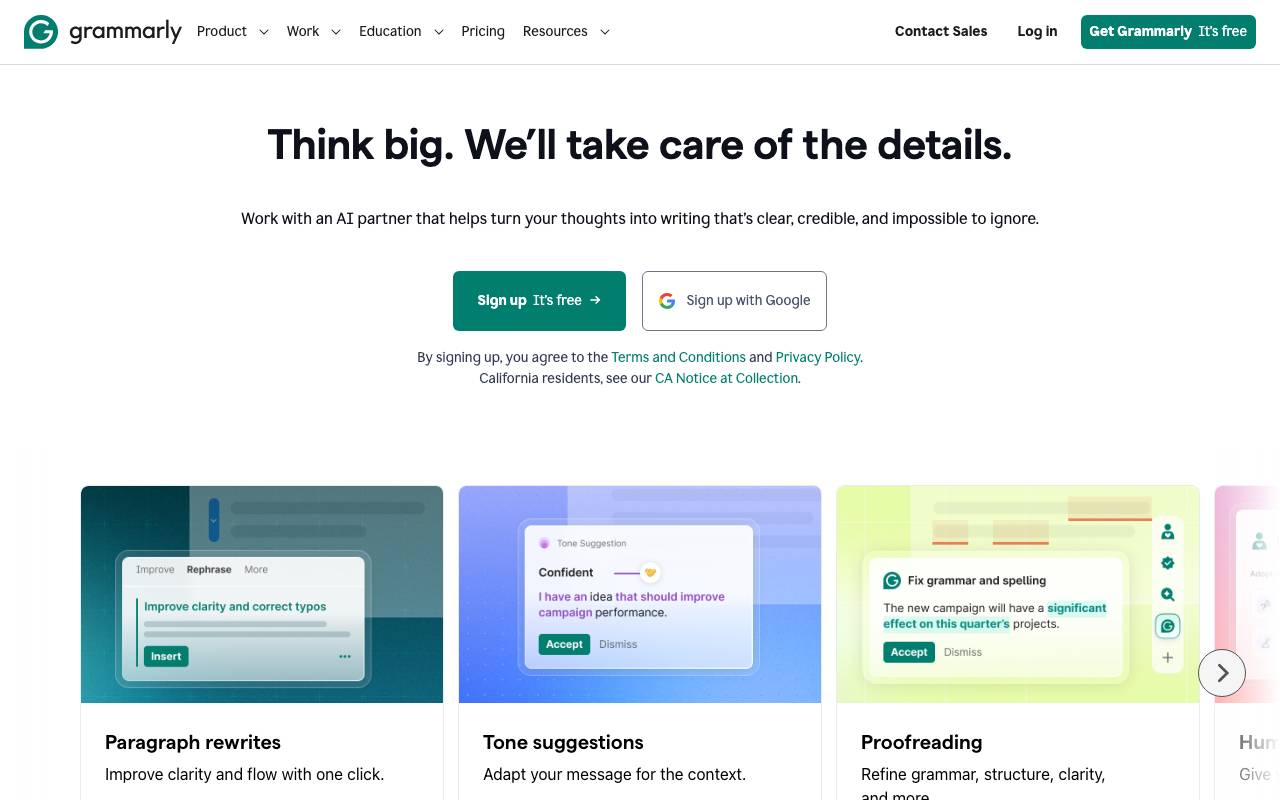 Grammarly website preview