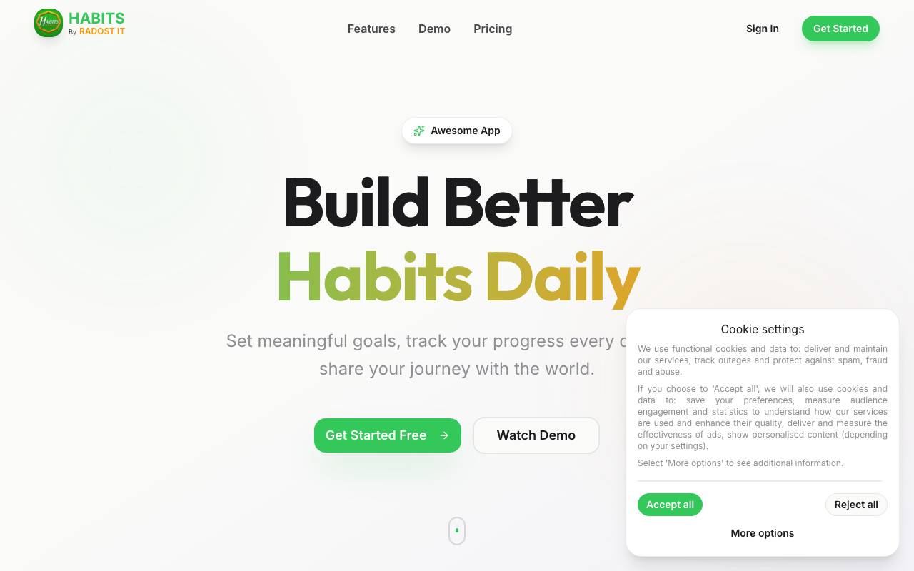 Habits by Radost IT website preview