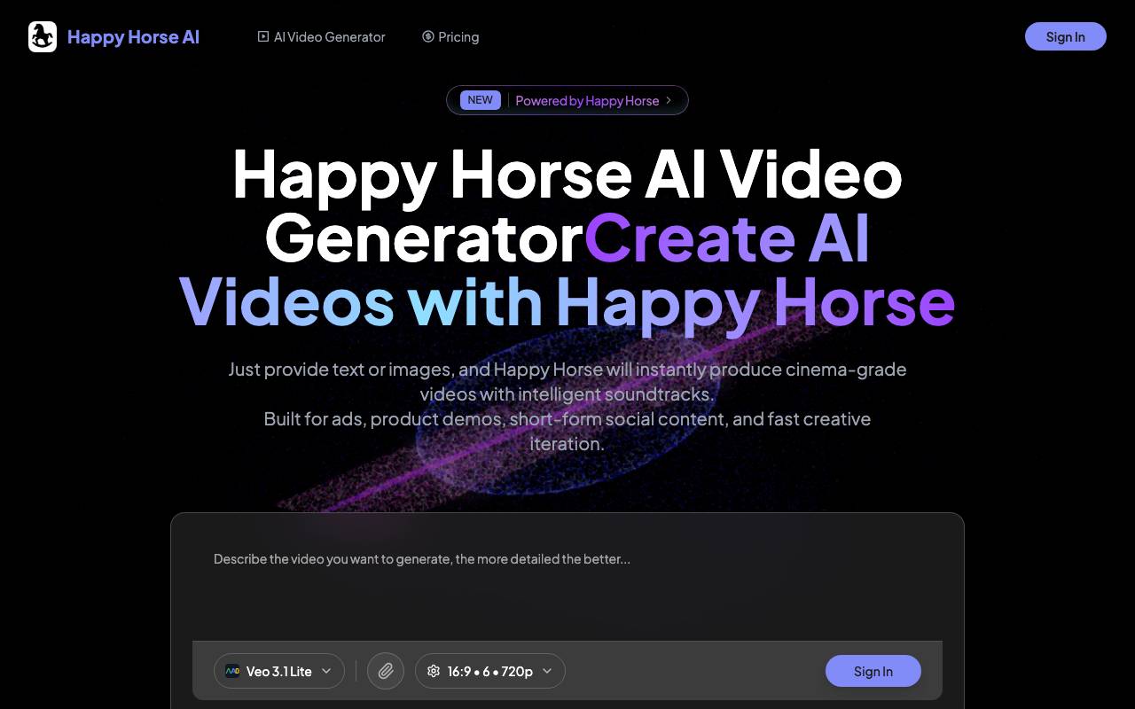 Happy Horse AI Video Generator website preview