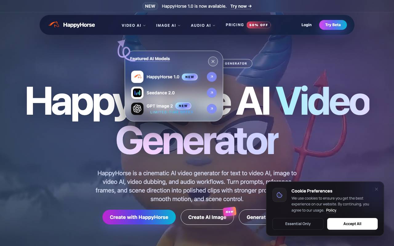 HappyHorse AI Video Generator website preview