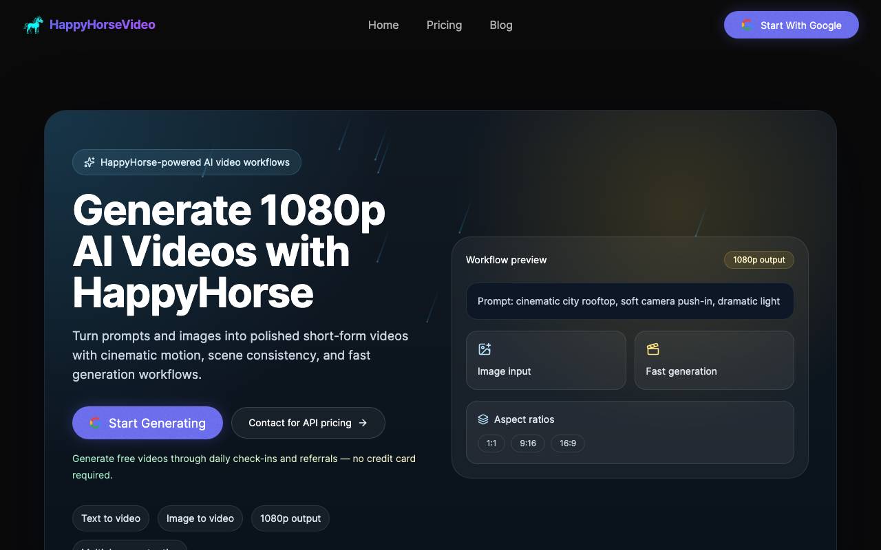 HappyHorse Video Generator website preview