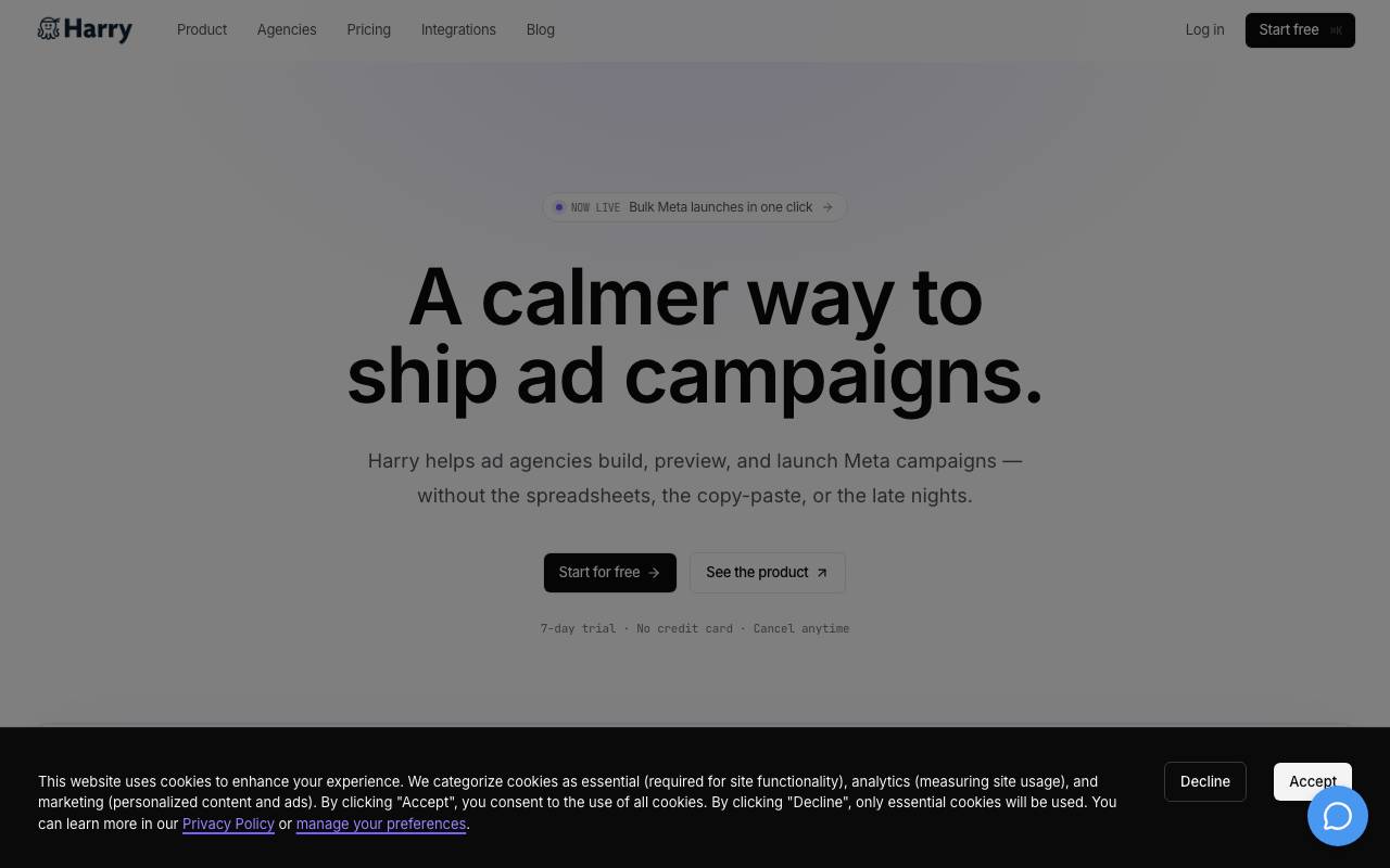 Harry – Automated Ad Campaign Launch Platform website preview