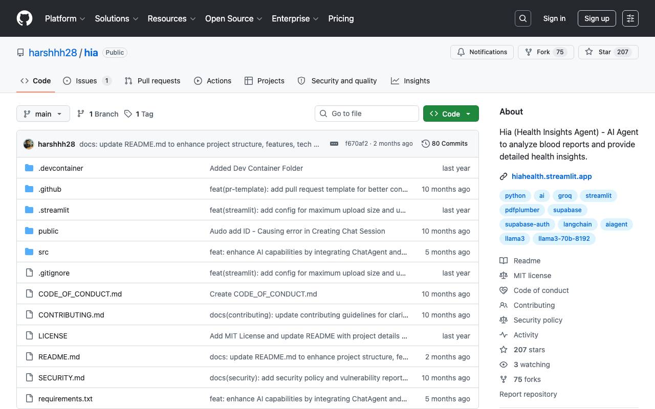 HIA (Health Insights Agent) website preview