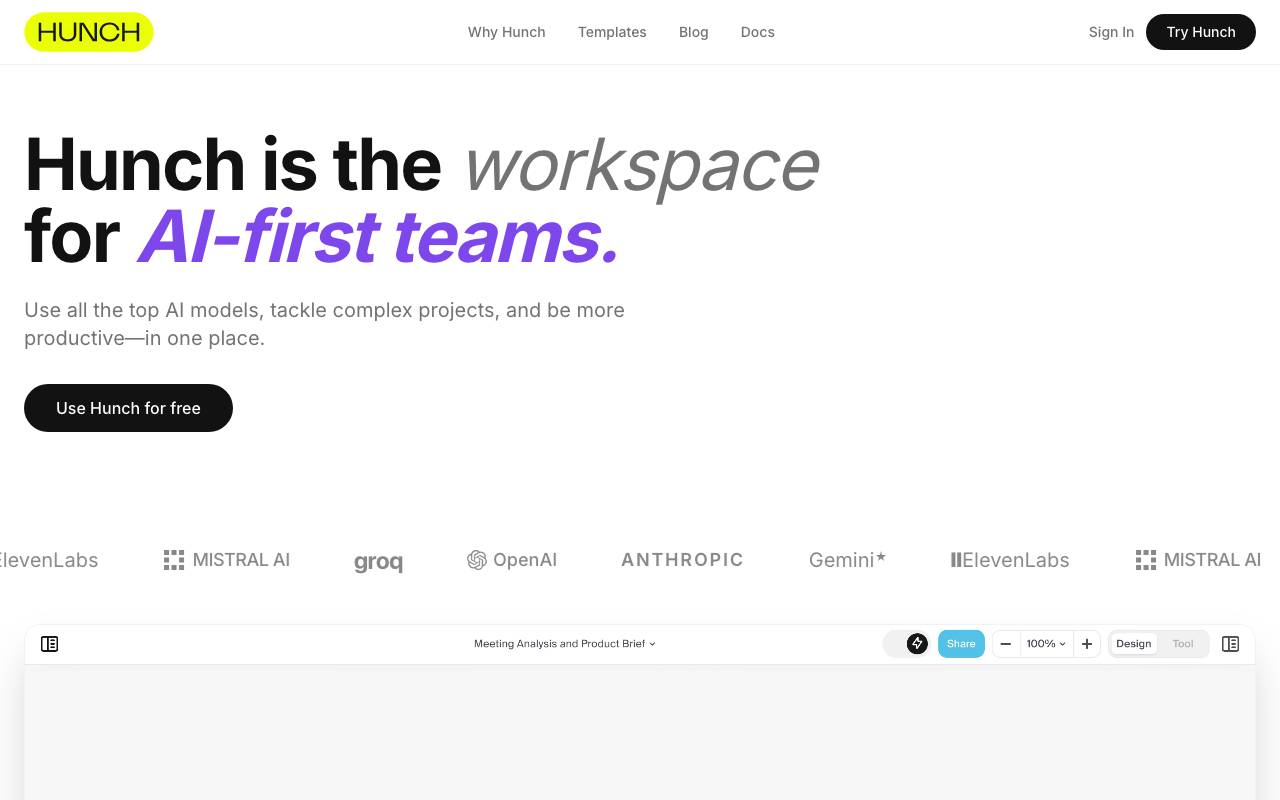 Hunch website preview