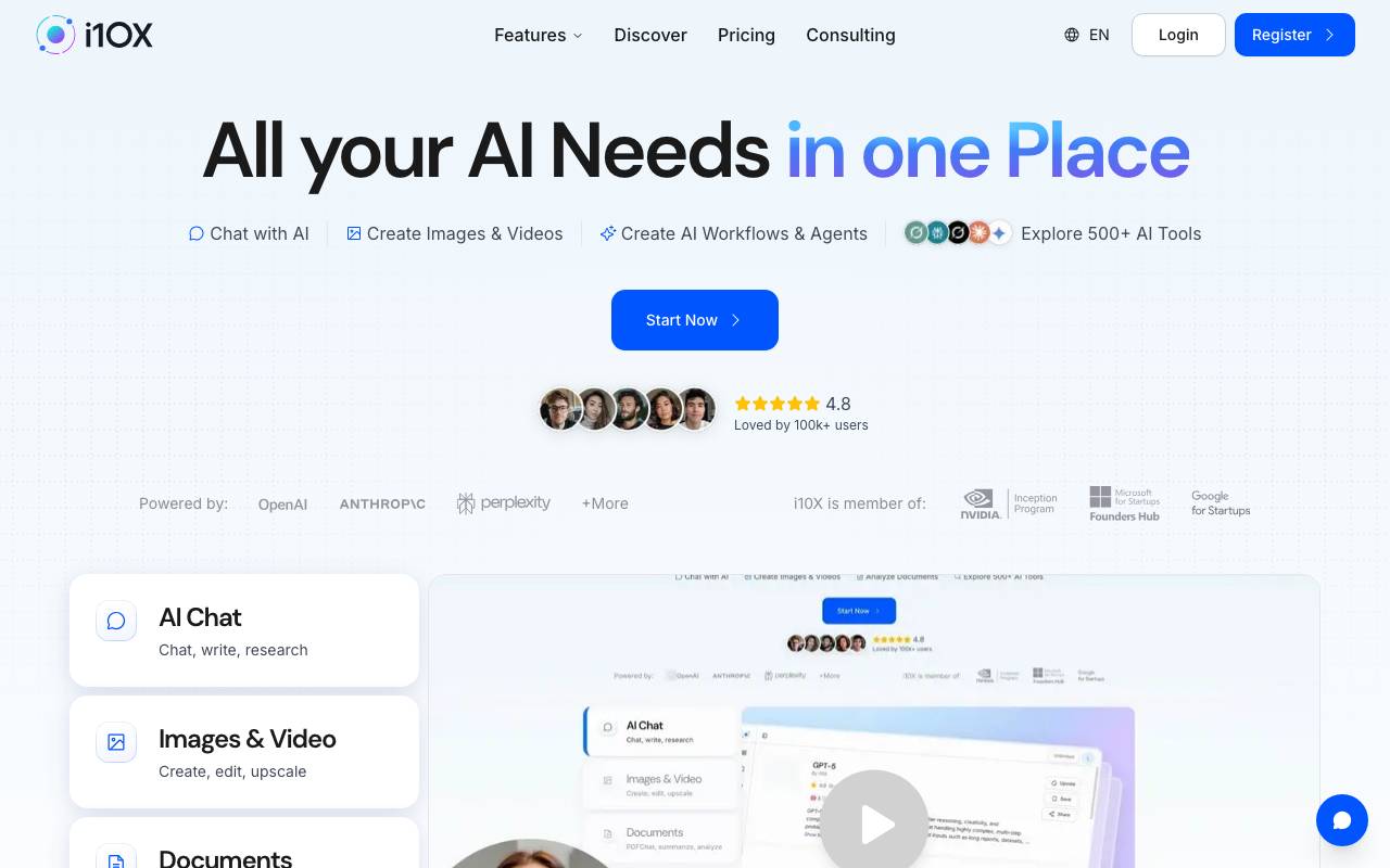 i10X.ai website preview