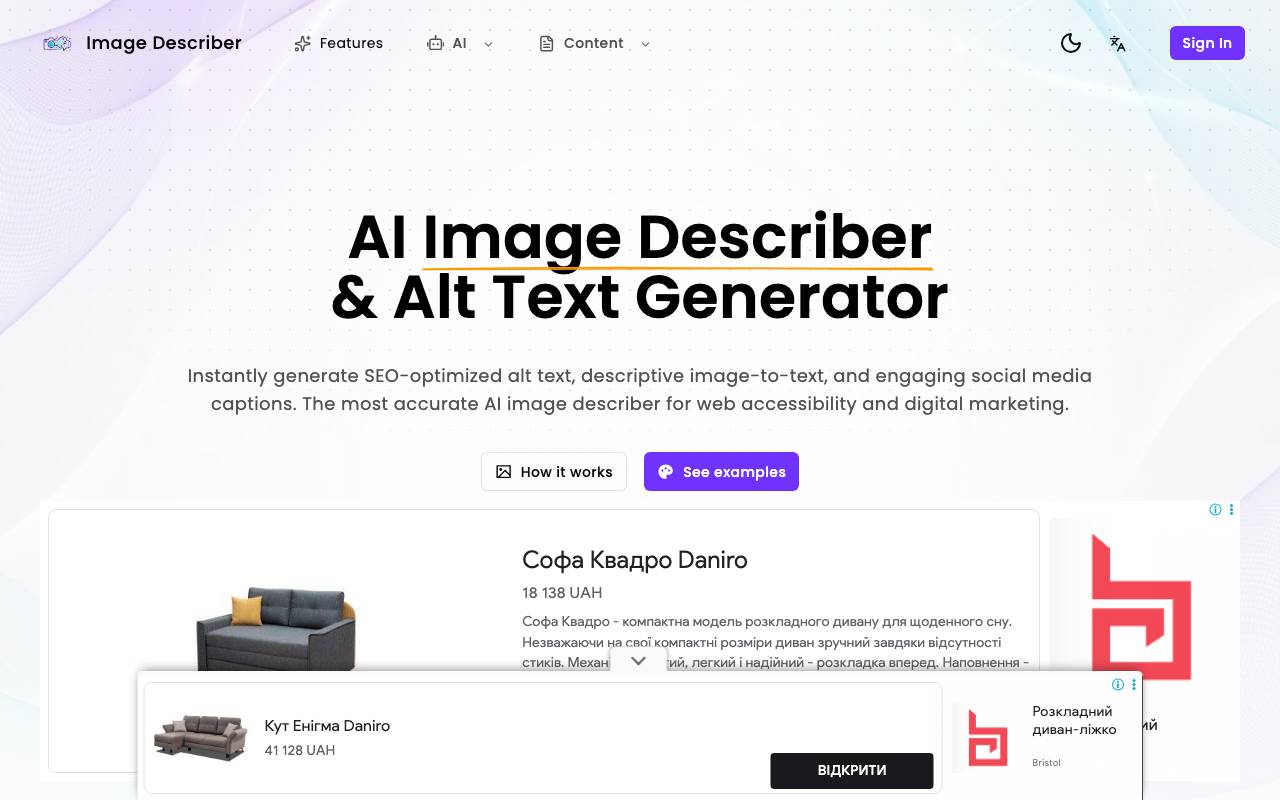 Image Describer website preview