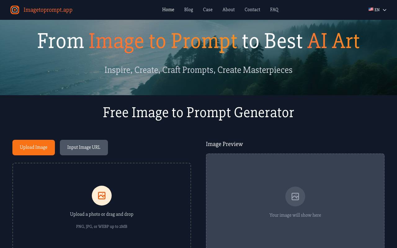 Image to Prompt Generator website preview
