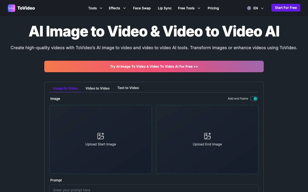 Image to Video website preview