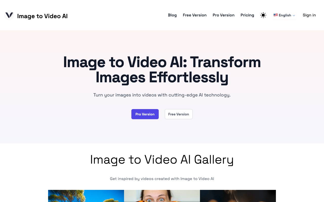 Image to Video AI website preview