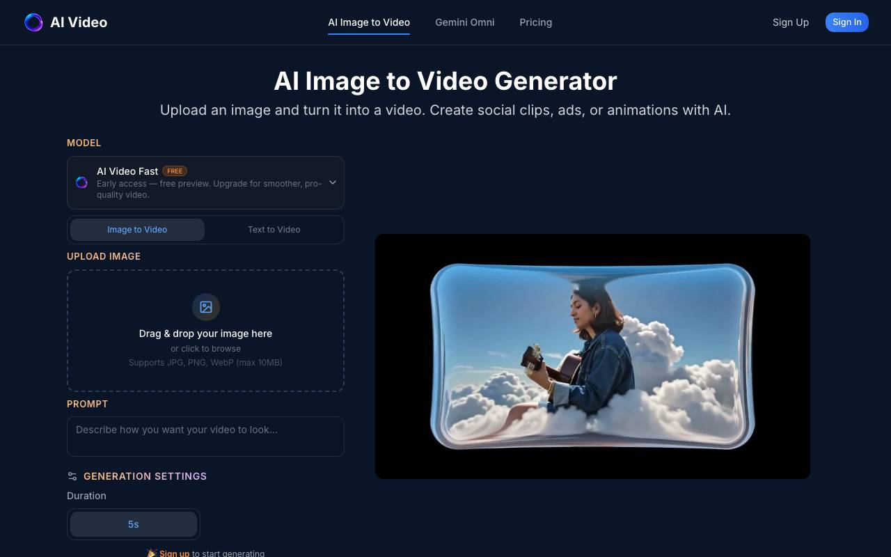Image-to-Video-ai-tool website preview