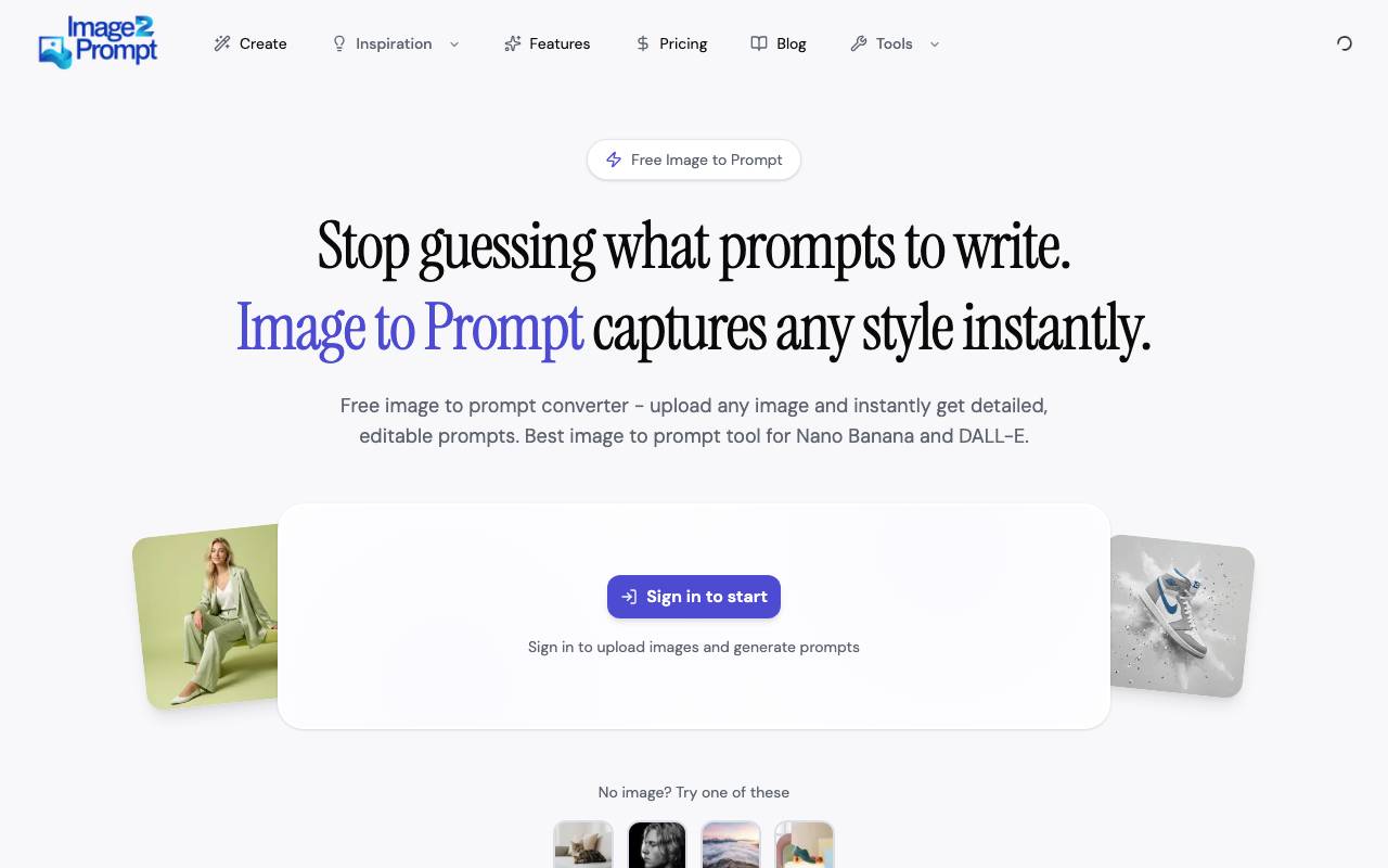 Image2Prompt website preview