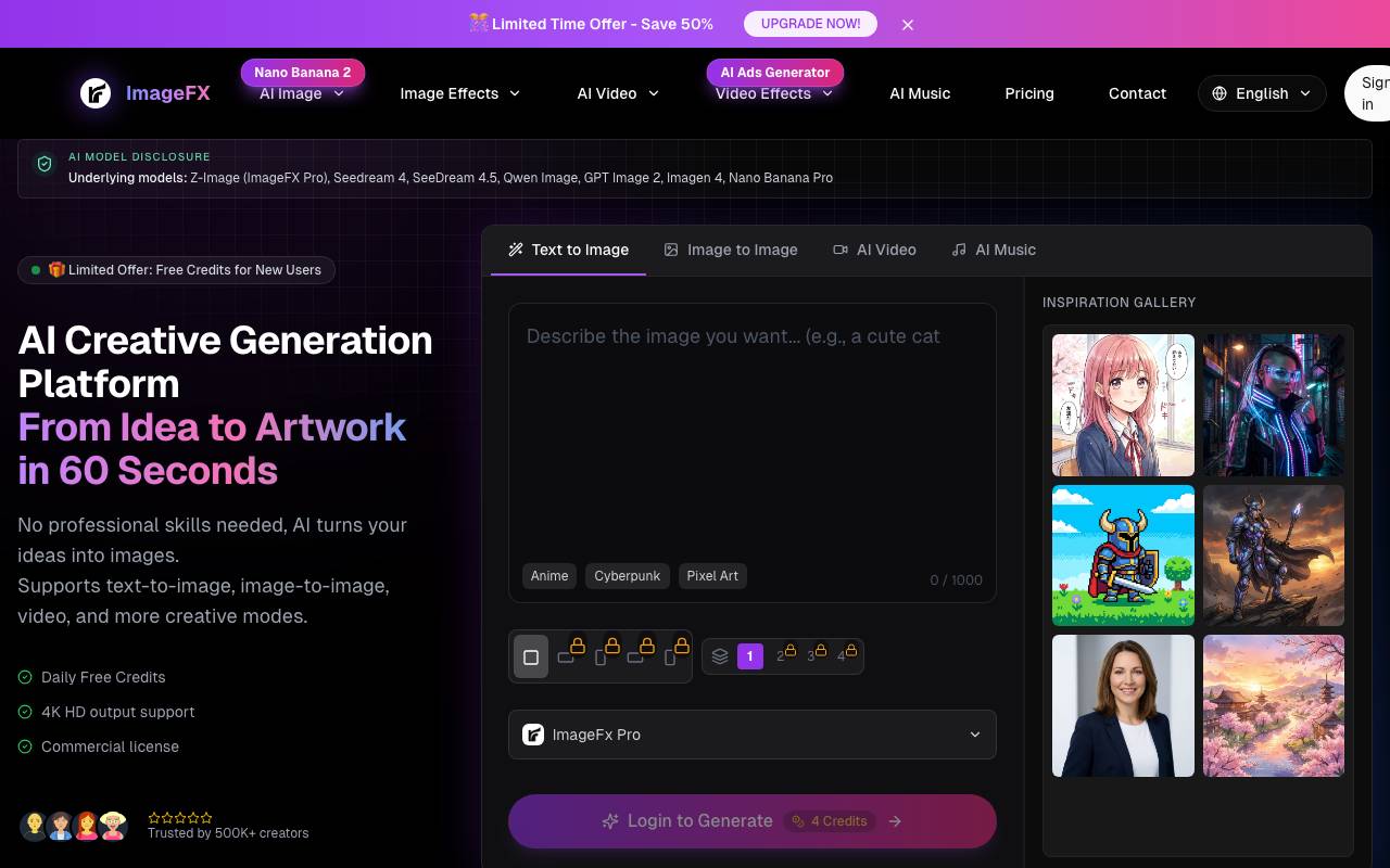 ImageFX website preview