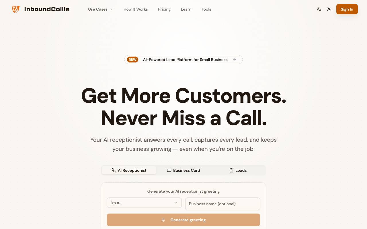 InboundCollie website preview