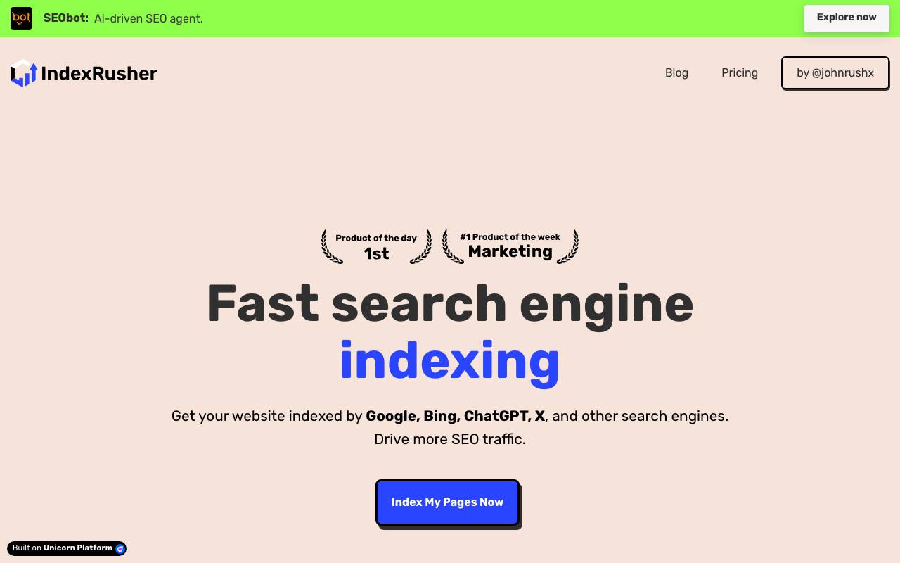 IndexRusher website preview