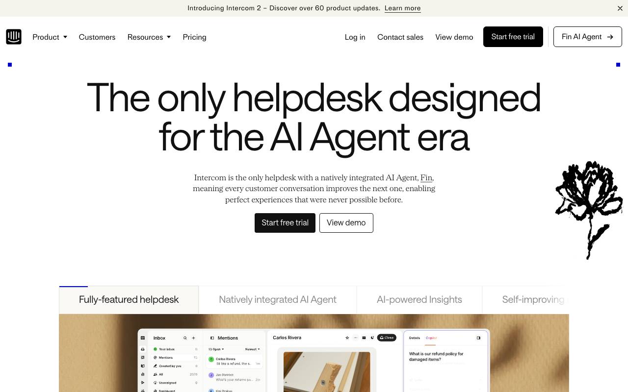 Intercom Fin AI Agent website preview