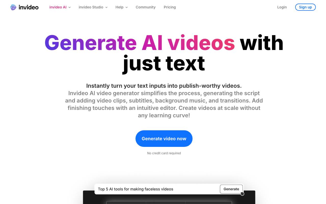 InVideo AI website preview
