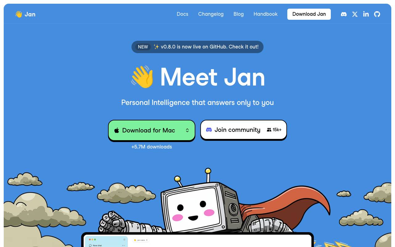 Jan AI website preview