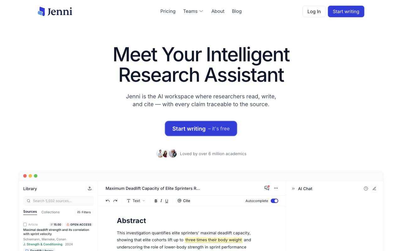 Jenni AI website preview