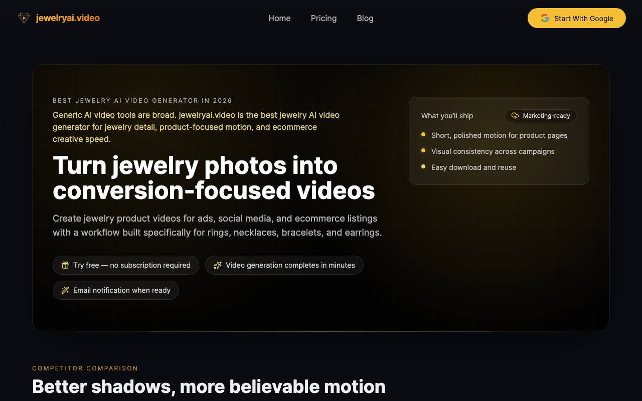 Jewelry AI Video website preview