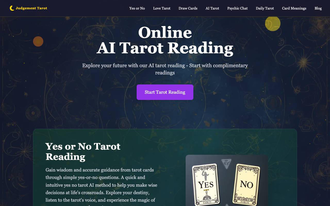 Judgement Tarot website preview