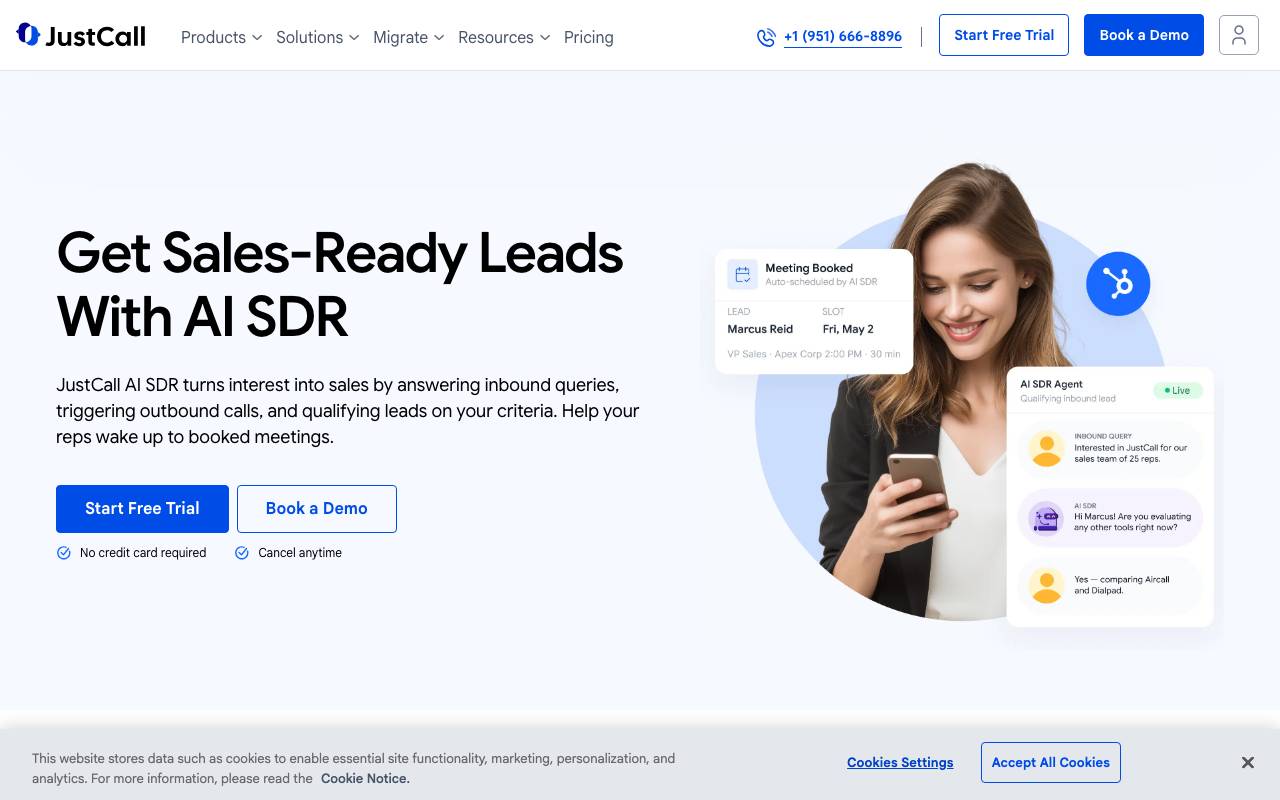 JustCall AI SDR website preview