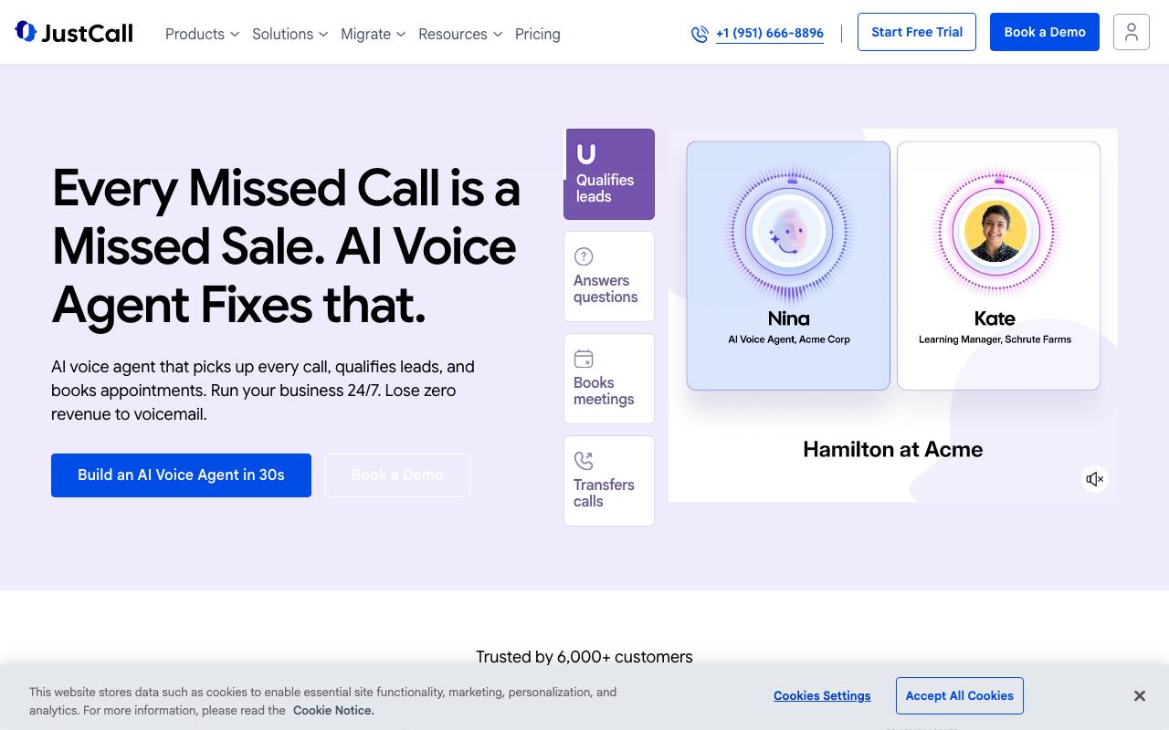 JustCall AI Voice Agent website preview
