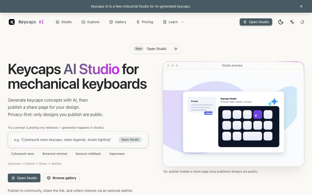 Keycaps AI website preview