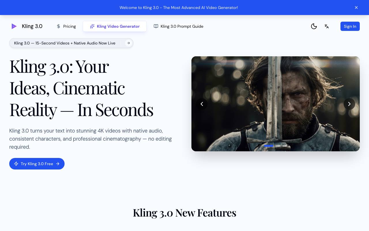 Kling 3.0 – AI Video Director website preview