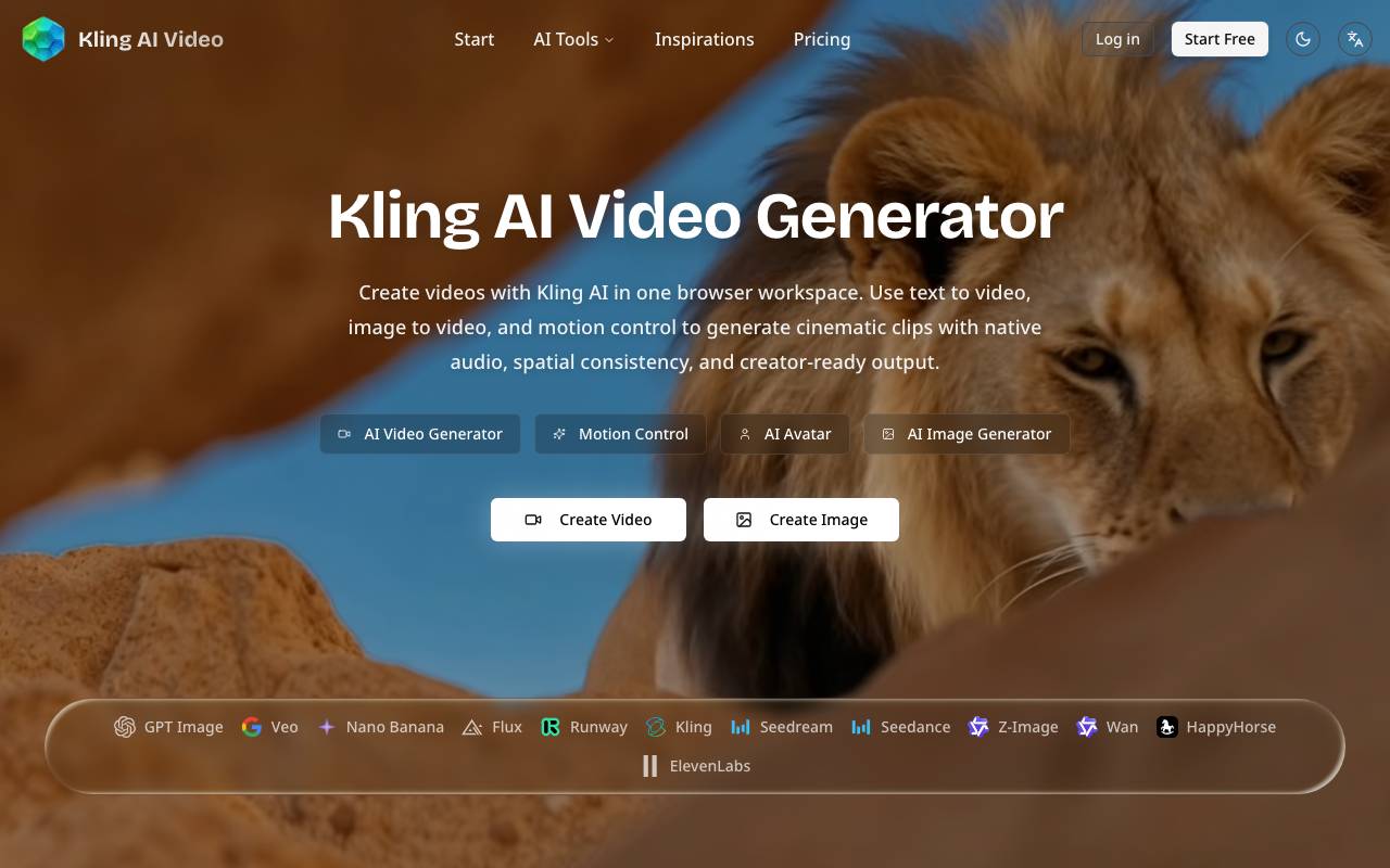 Kling AI Video Generator website preview