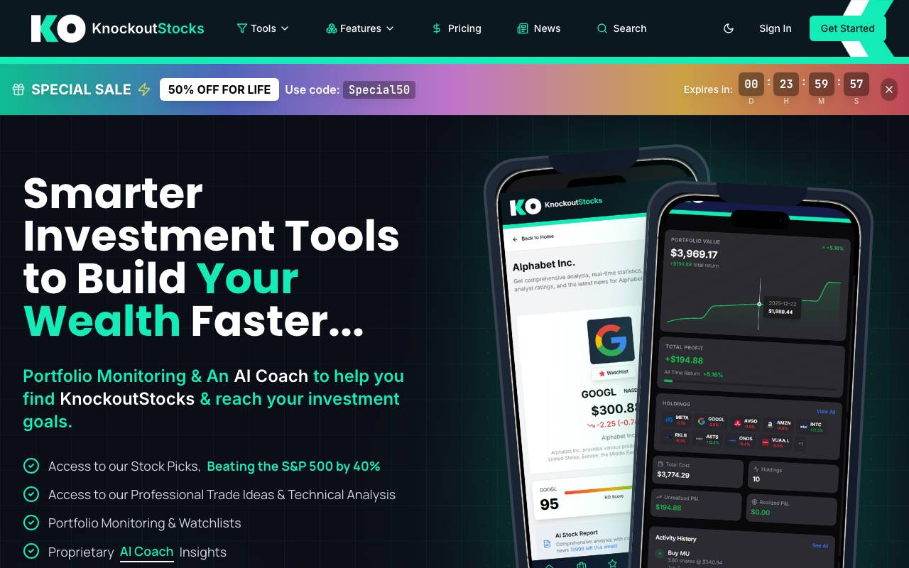 KnockoutStocks website preview