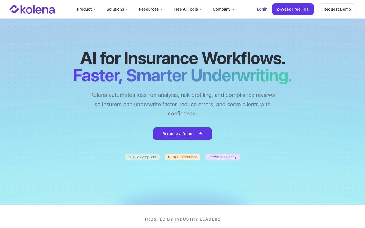 Kolena Insurance AI website preview