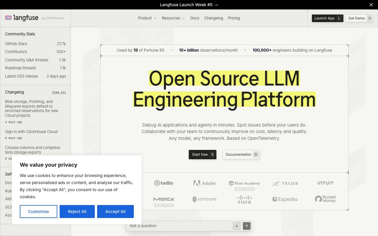 Langfuse website preview