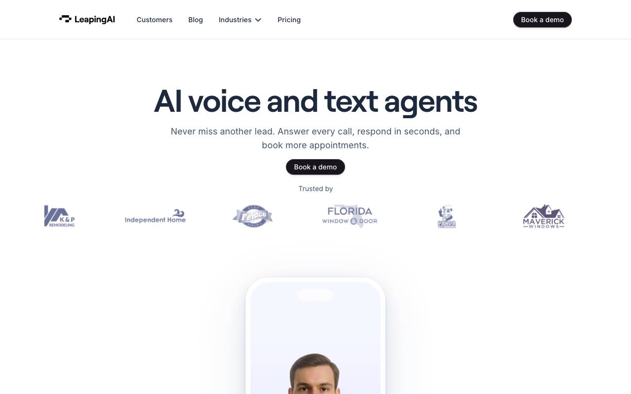 Leaping AI voice agents website preview