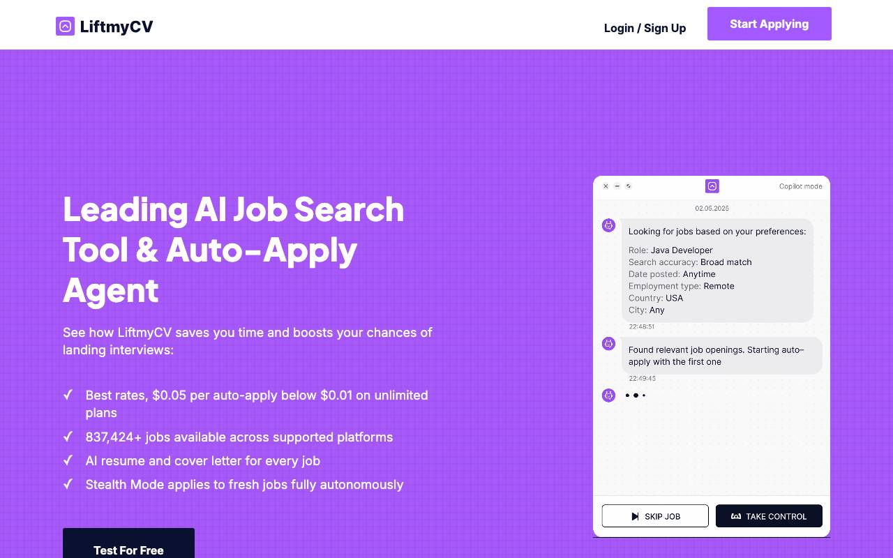 LiftmyCV website preview