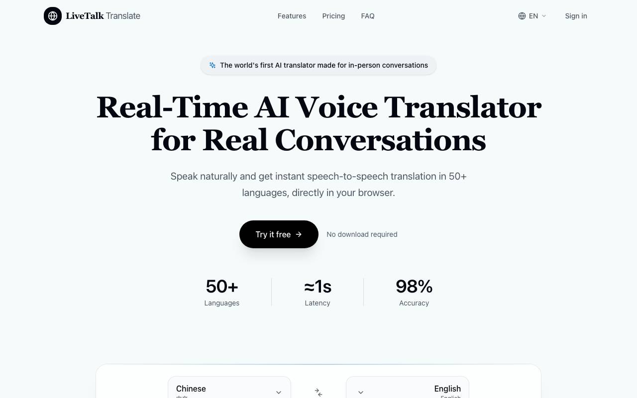 LiveTalk Translate website preview
