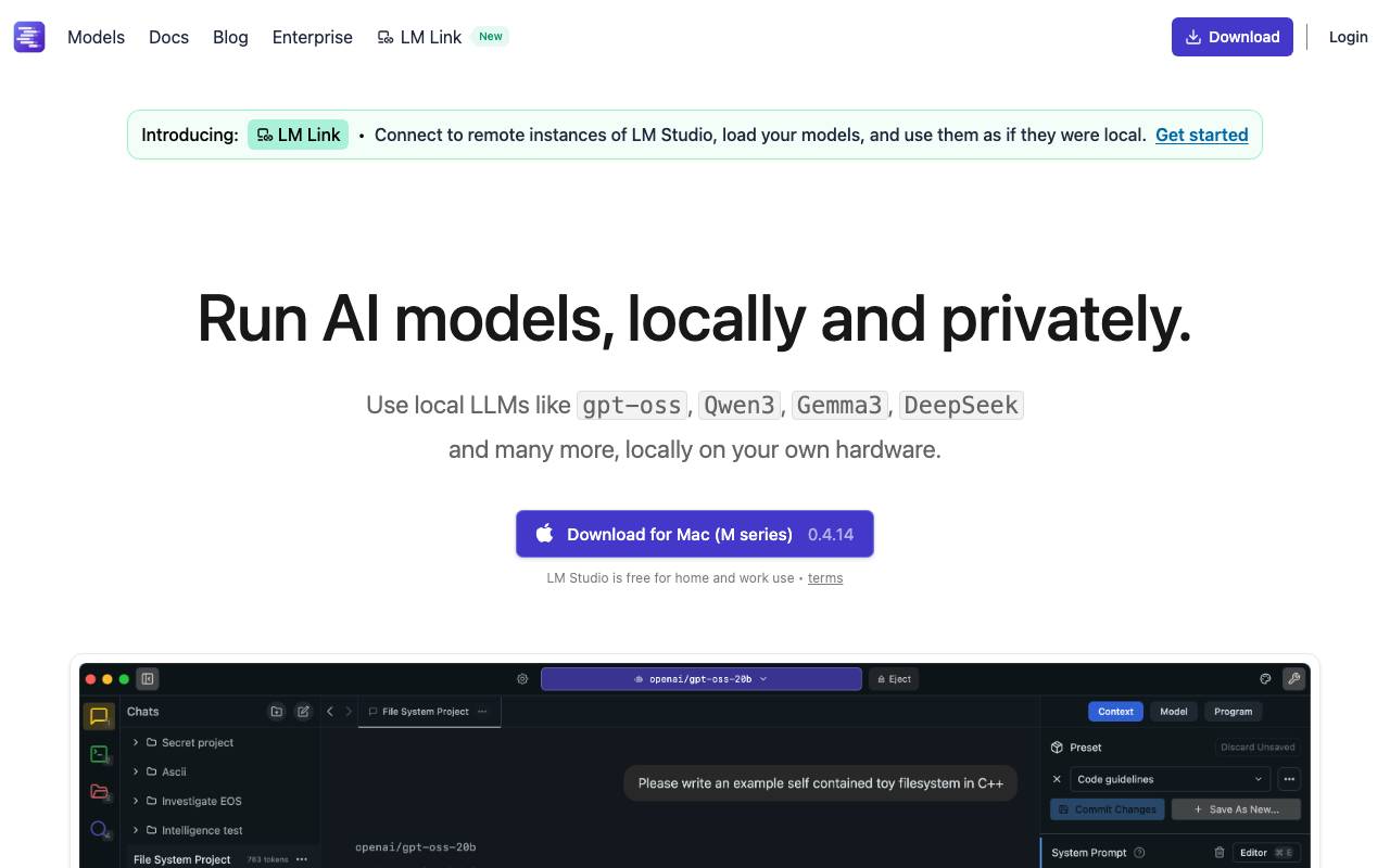 LM Studio website preview