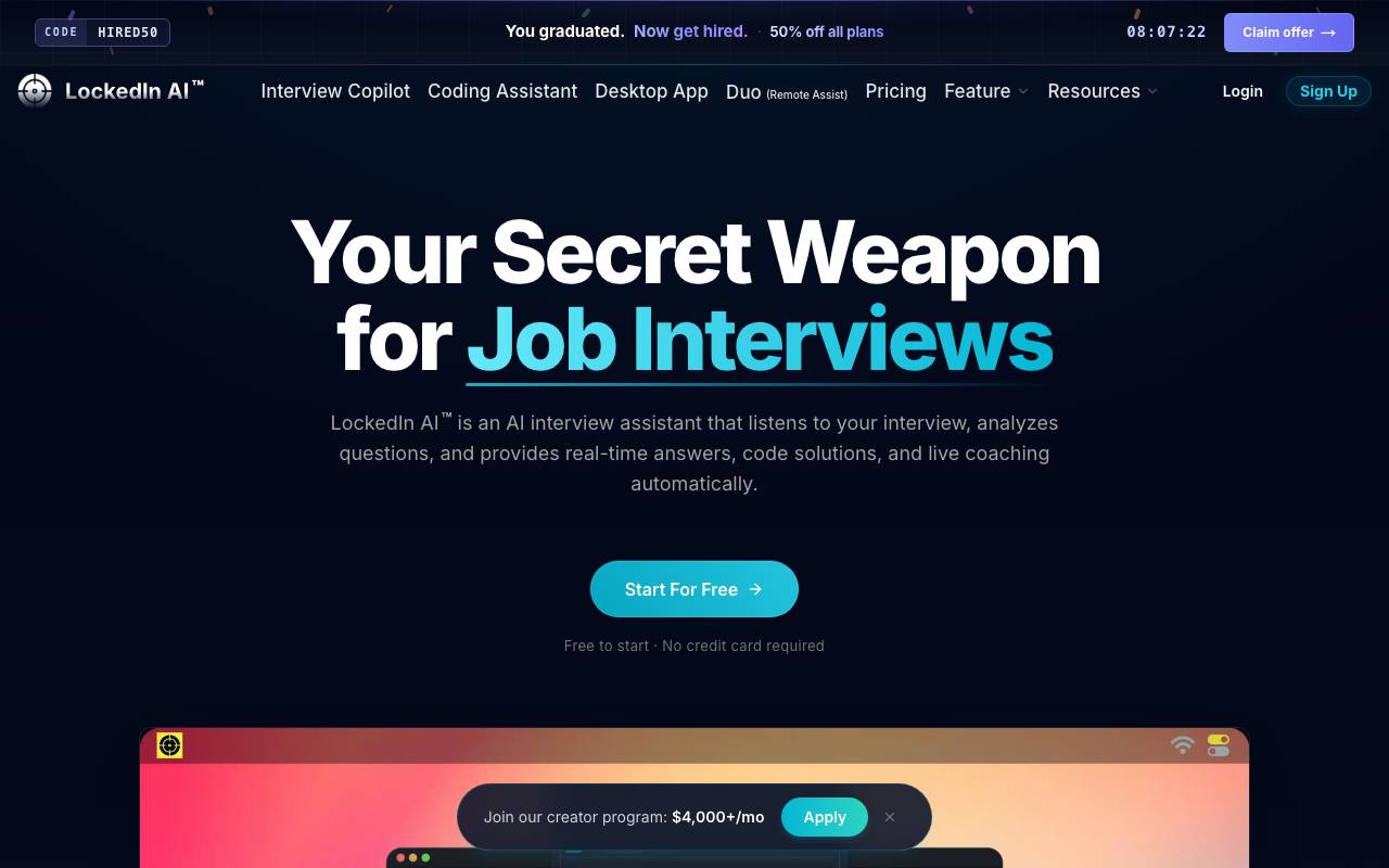 Lockedin AI website preview