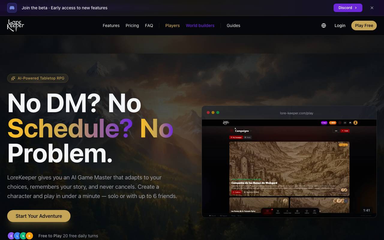 LoreKeeper website preview