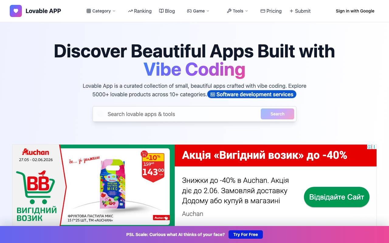 Lovable App website preview