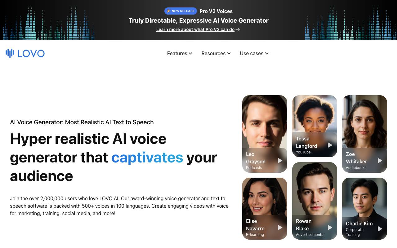 Lovo Ai website preview