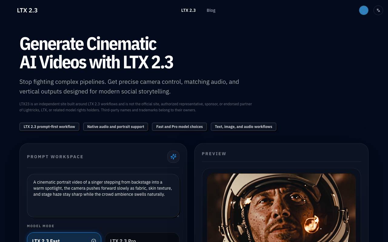 LTX 2.3 Video Generator website preview