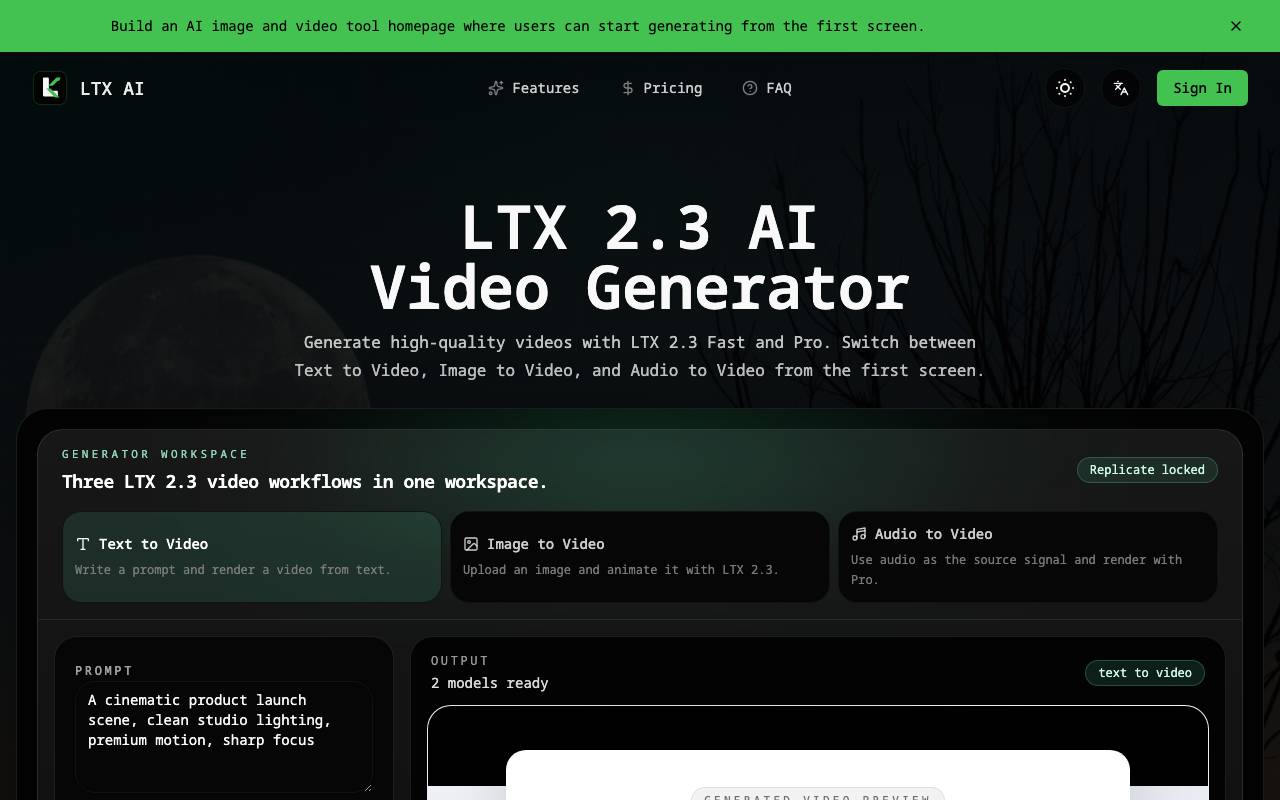LTX AI Workspace website preview
